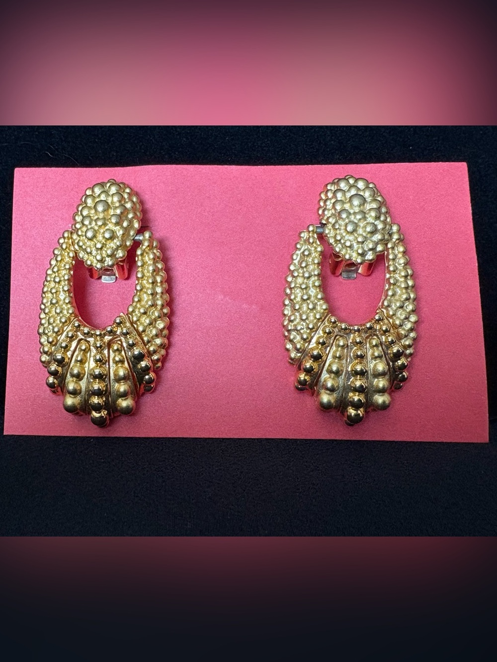 Vintage 1980s Gold Tone Door Knocker Clip-On Statement Earrings